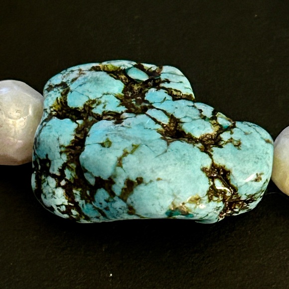 Natural Turquoise Nuggets and milky quartz beads makes this Gemstone Bracelet - Picture 2 of 8